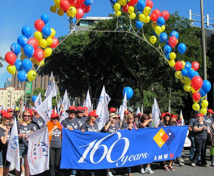 AMWU members march in Brisbane's Labour Day parade on May 7, 2012.