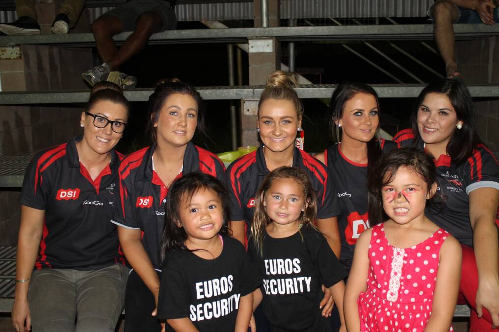 WAGS: Supporting their partners on the field are, back row from left, Amber Huntly, Mel Donaldson, Melissa Moss, Brooke Herreygeis and Rikki-Lee Odo with young supporters from left, Aisha Patuwai, 5, Meekah Viiga, 4 and Sina Tafia, 5.