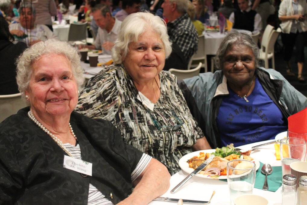 OLD TIMES: Thelma Ah Wing chats with old Camooweal primary school friends Gloria Pang and Nancy George.