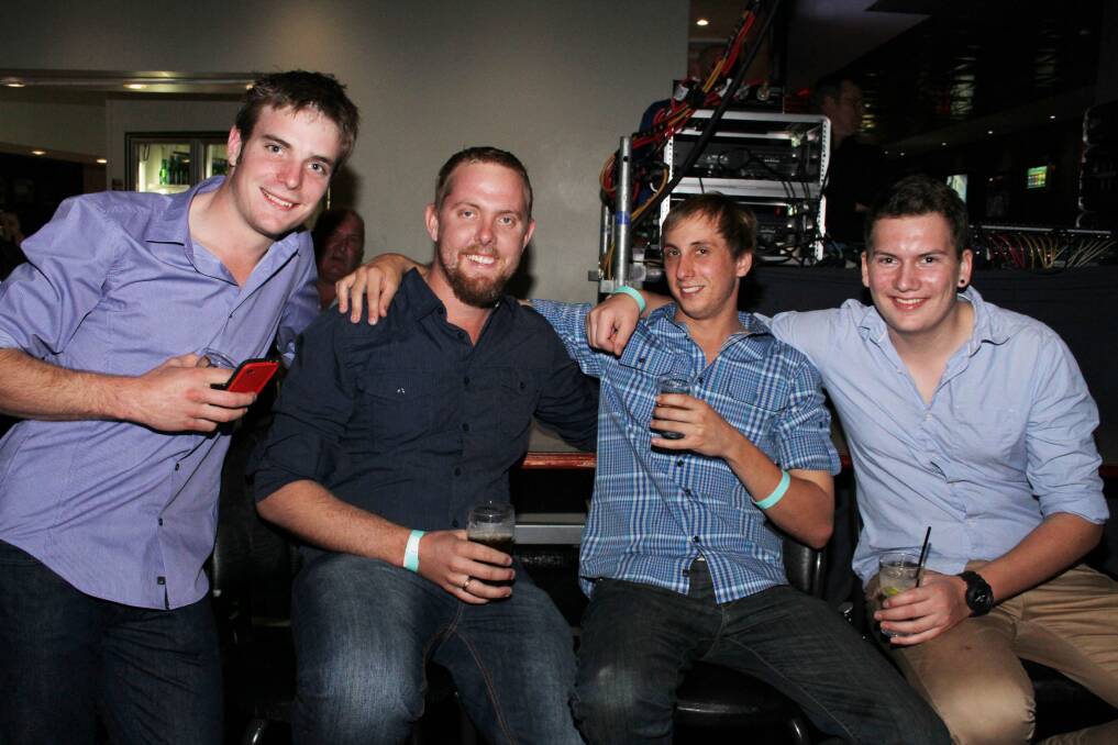 MATES: Nick and Callan Brezac shared a drink with Luke McCormack and Alex Gallagher.