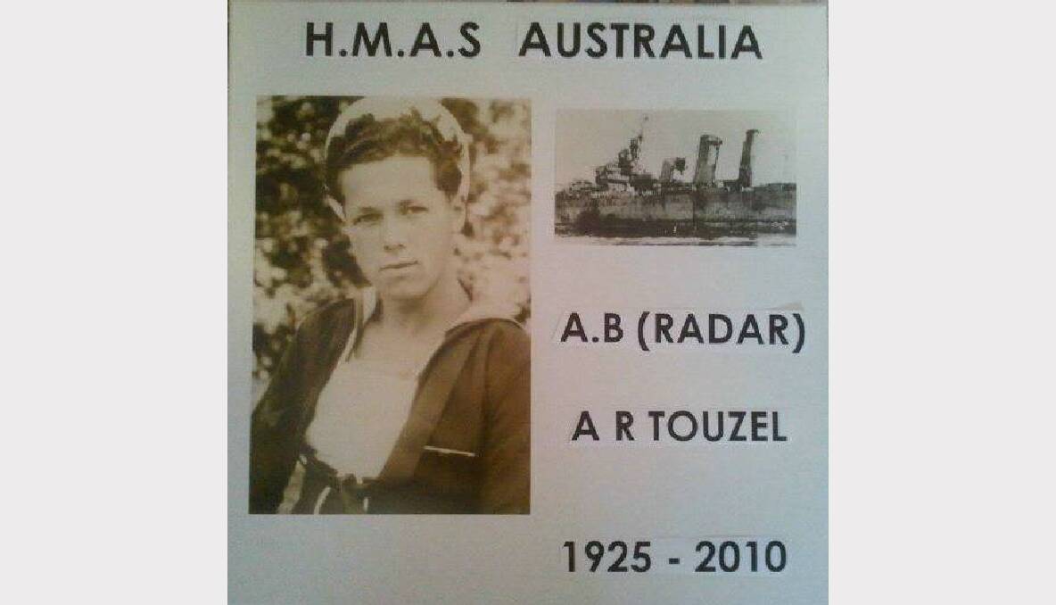 Alfred Ronald Touzel of Allans Flat, Victoria, served during World War 2 in the Navy on ships HMAS Bungaree and HMAS Australia. Came home to his family.
