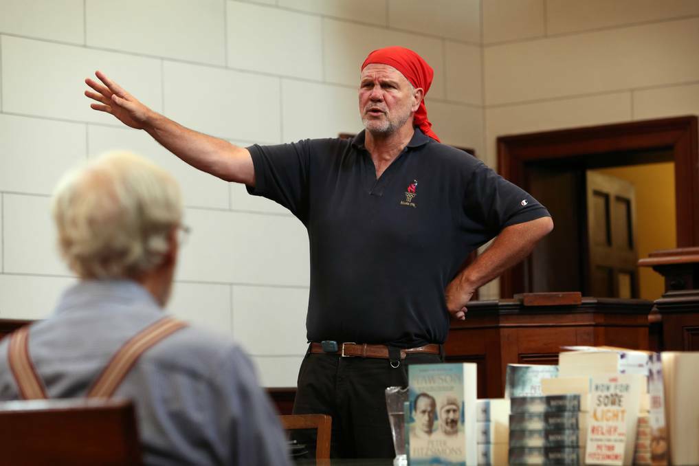 Peter FitzSimons talks about his book in the Beechworth courthouse that Ned Kelly knew only too well. Picture: MATTHEW SMITHWICK