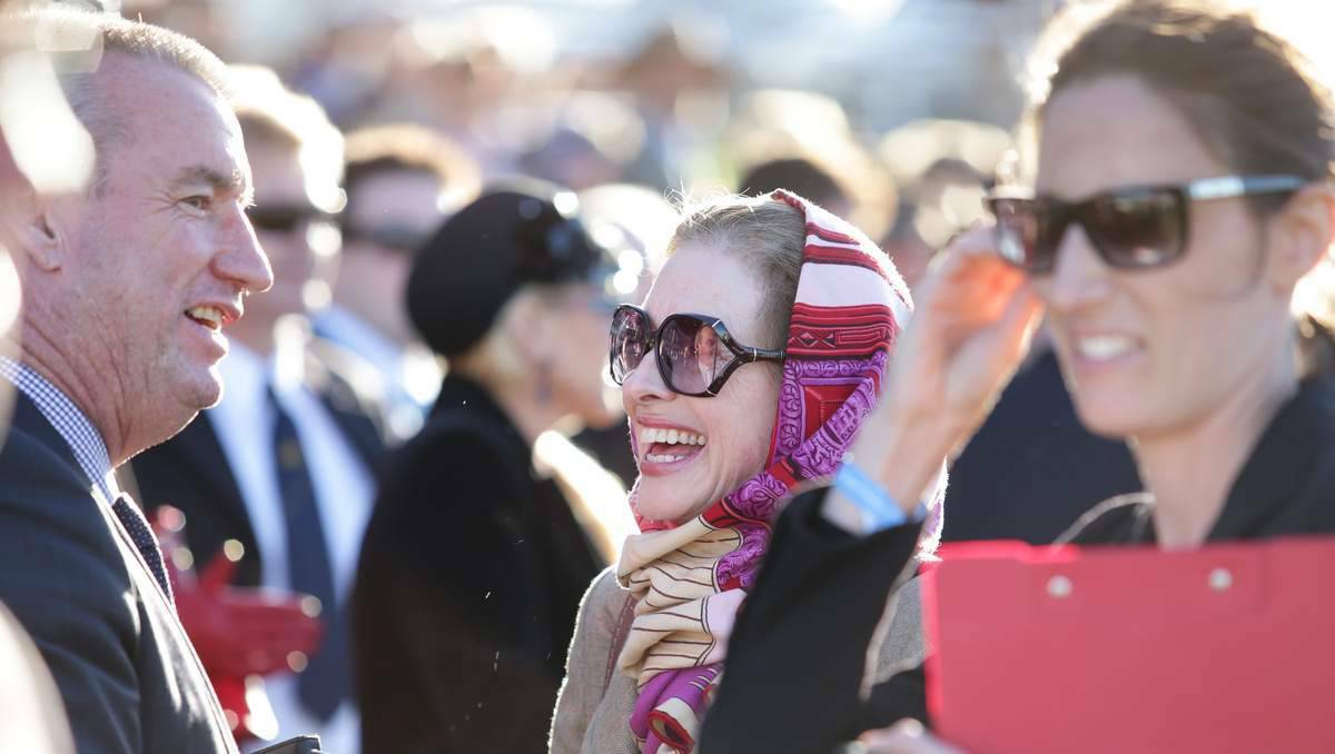 Gai Waterhouse looking a little more joyous at the Scone races on Friday. Picture: Peter Stoop