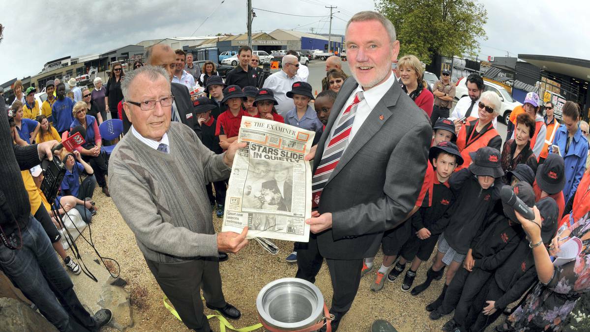 The year was 1988 and Launceston, like communities across the country, were celebrating the bicentennial of European settlement in Australia.Former Launceston mayor Jimmy Tsinoglou and Mayor Albert van Zetten open the time capsule at Heritage forest on Wednesday. Picture: PAUL SCAMBLER