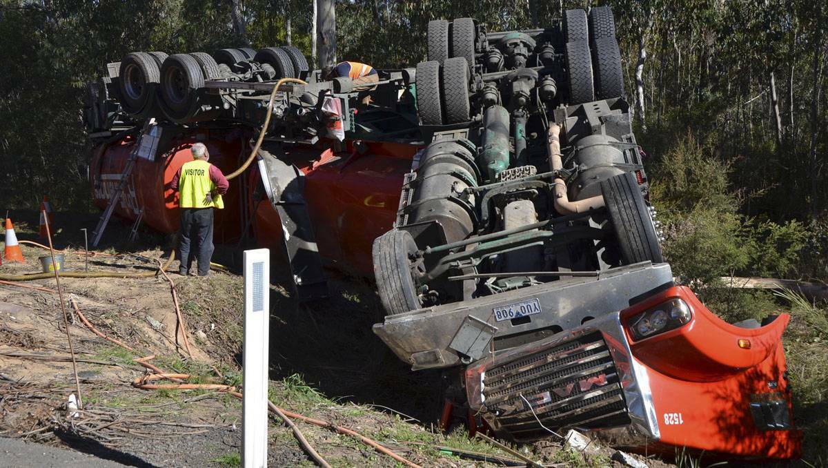 The scene at Sunday morning’s pile up near Katoomba in NSW. Driver fatigue is suspected as a possible cause of the smash.
