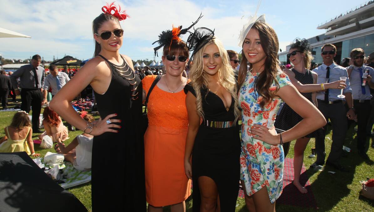  Chelsea, Nicole, Jordie and Jasmine at Flemington for Melbourne Cup Day. Photo: Ken Irwin
