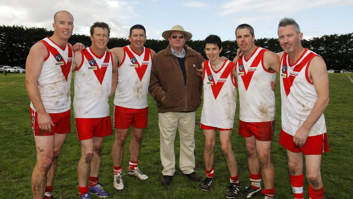 The Hassett brothers, David, from WA, Andrew, Caramut, Jason, Geelong, Josh (Jason's son), Nick, Dunkeld, and Damien, from Footscray, played together for the first time in the Caramut reserves for their father Pat's 70th birthday.