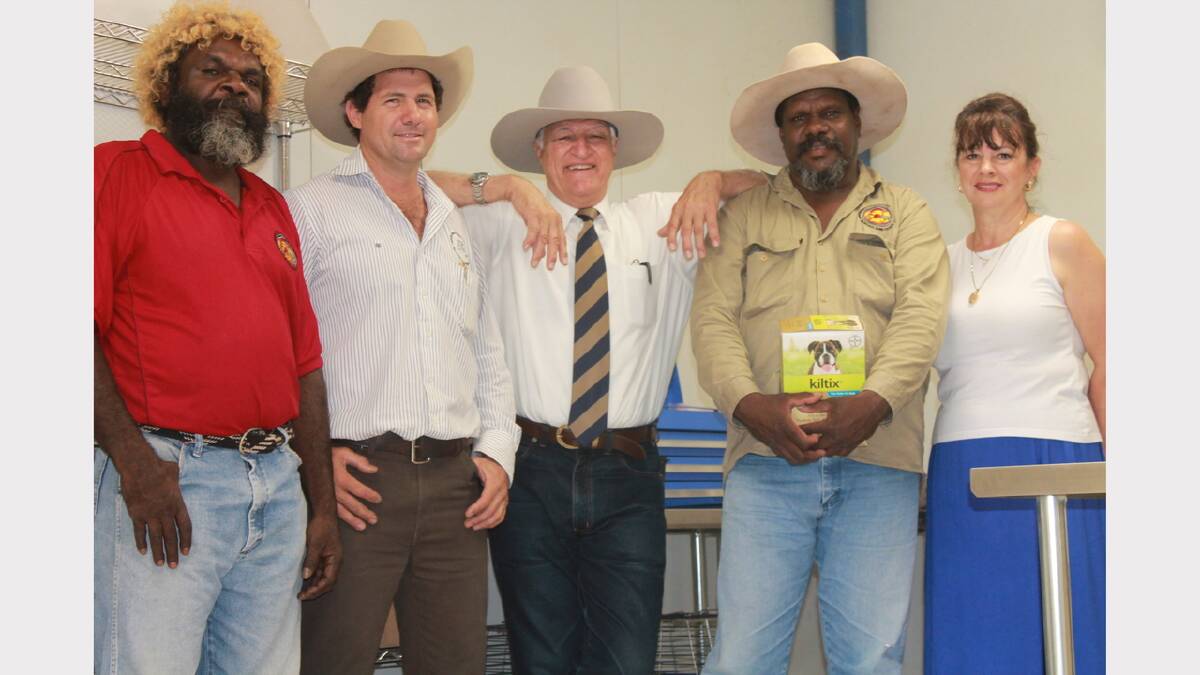 OPENING: Doomadgee Aboriginal Shire Councillor Vernon Ned, North West Veterinary Clinic vet Ed Butterworth, federal member for Kennedy Bob Katter, animal care officer Leon Moreland and shire chief executive officer Janine Graham.