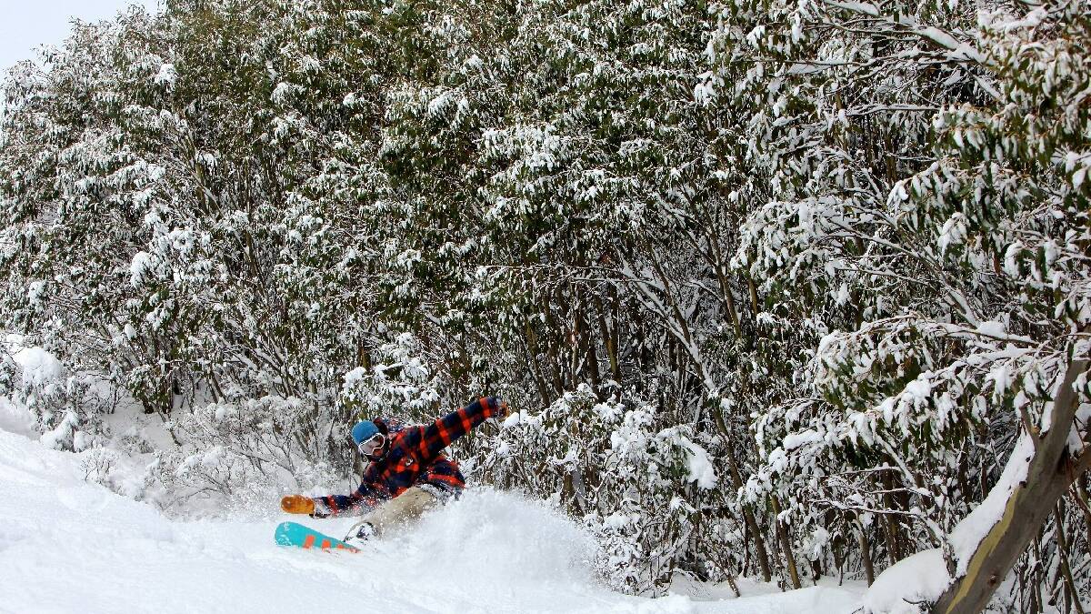 Snowboarder Jeremy Burns was in powder heaven at Falls Creek.