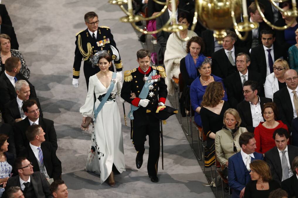 Crown Prince Frederik and Crown Princess Mary of Denmark enter the church to attend the inauguration of HM King Willem-Alexander of the Netherlands and HM Queen Maxima of the Netherlands. Photo by Vincent Jannink - Pool/Getty Images