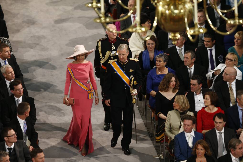 Prince Philippe and Princess Mathilde of Belgium enter the church to attend the inauguration of HM King Willem-Alexander of the Netherlands and HM Queen Maxima of the Netherlands. Photo by Vincent Jannink - Pool/Getty Images