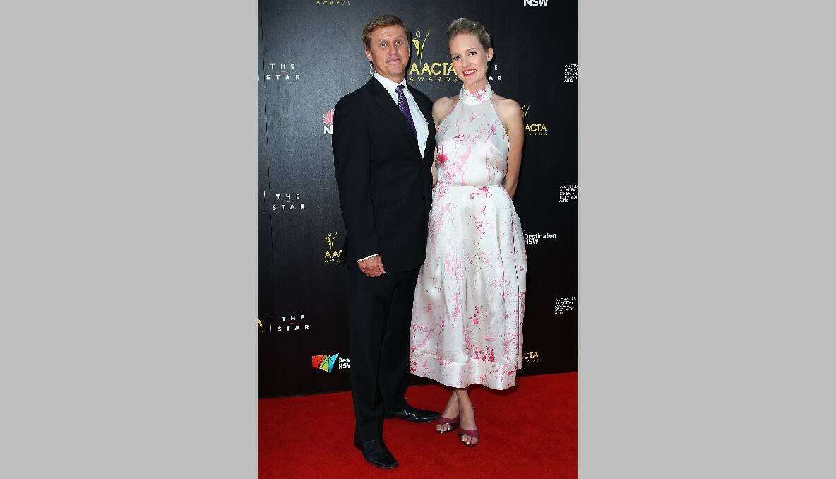 Dan Wyllie and partner arrive at the 2nd Annual AACTA Awards. Photo by Lisa Maree Williams/Getty Images