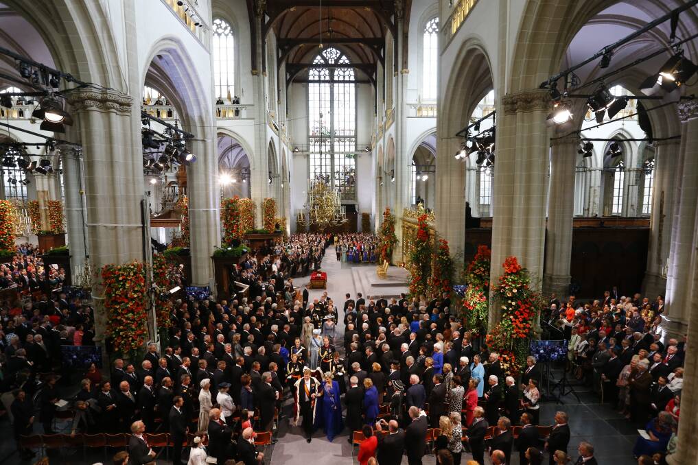 King Willem-Alexander and Queen Maxima arrive for the inauguration ceremony for King Willem-Alexander of the Netherlands at Nieuwe Kerk. Photo by Frank Van Beek - Pool/Getty Images