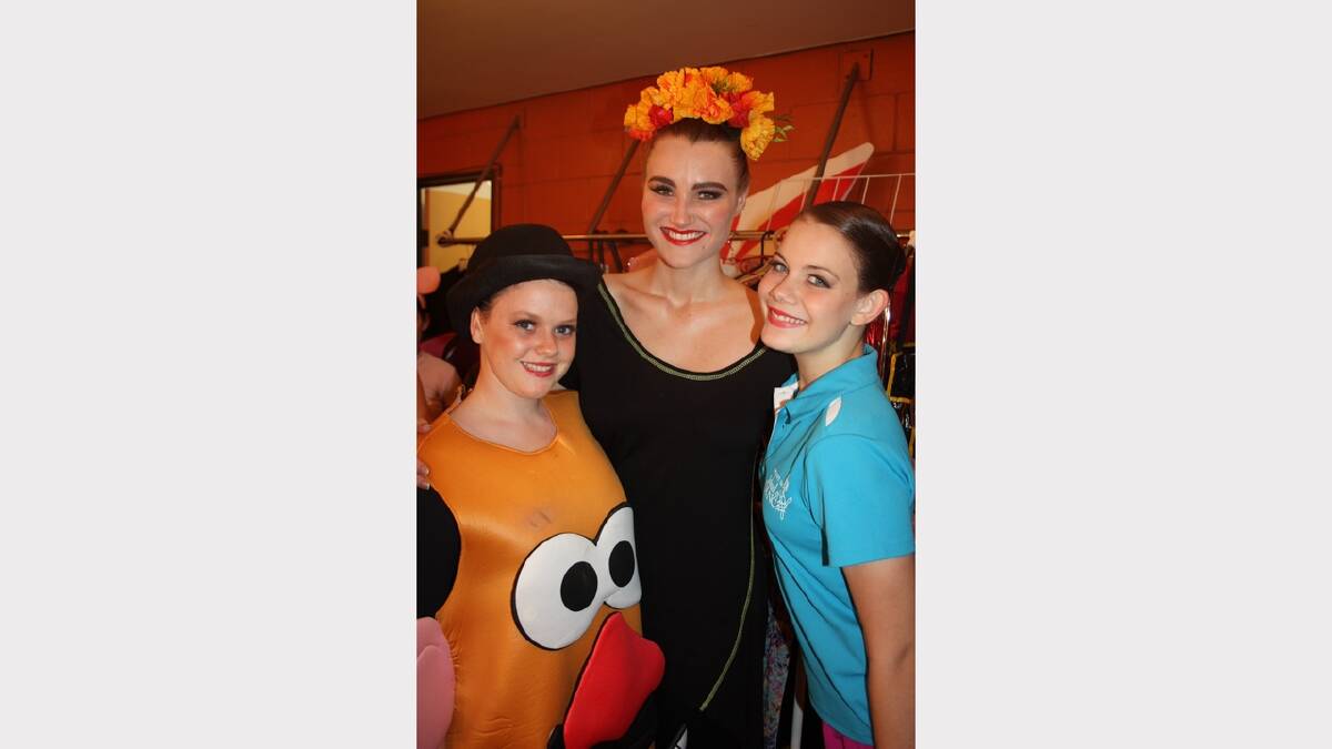 FUN WITH FRIENDS: Gearing up for a great show are, from left, Chelsea Isaacson, teacher Lara Lavers and Mikayla Korte.