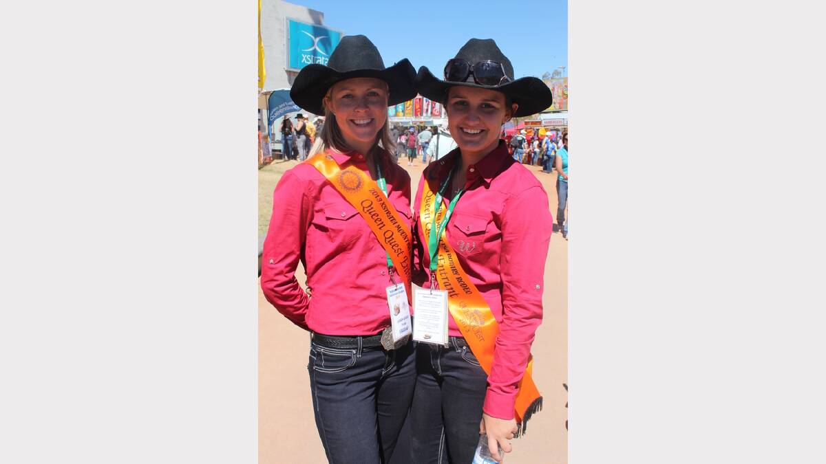 DOING THE ROUNDS: Queen Quest entrants Lyndonna Ross and Kimberley Cunningham were busy meeting rodeo-goers on Saturday.