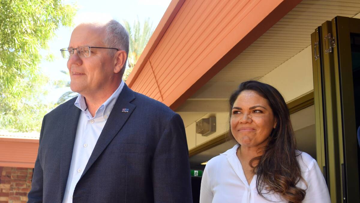Scott Morrison and Jacinta Price campaigning in Alice Springs on Sunday. Picture: AAP