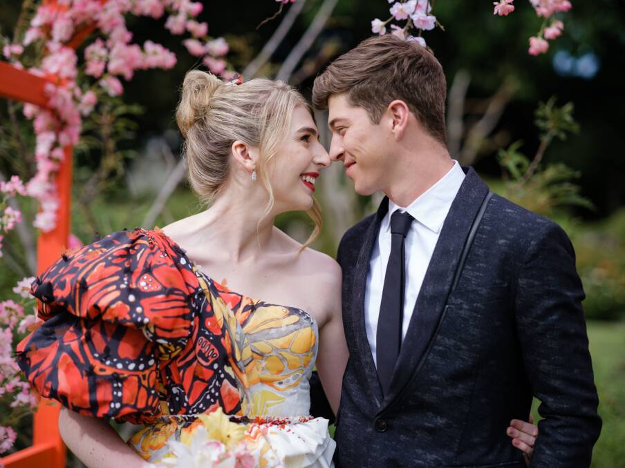Ben with Georgie Stone's character Mackenzie Hargraves on their wedding day. Picture: Supplied 