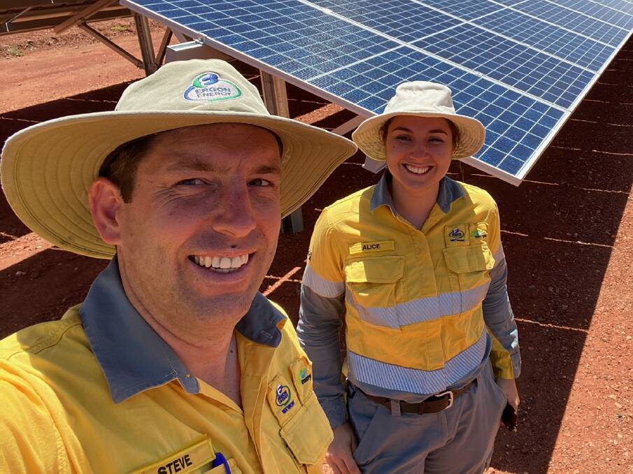 Ergon senior technology Innovation engineer Steve Richardson, and product engineer western grid Alice Fleetwood at one of the Mount Isa SAPS sites. 