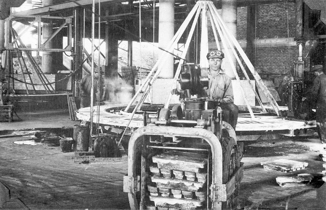 Lead Buggy Moving Lead Ingots To Train Loading Area Lead Smelter 1930s. Picture by Glencore
