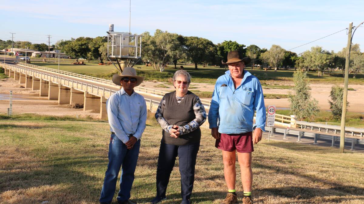 Flinders Shire Council CEO Hari Boppudi, mayor Jane McNamara and deputy mayor Clancy Middleton welcomed the Hughenden water bank funding announcement. Picture: Flinders Shire Council. 