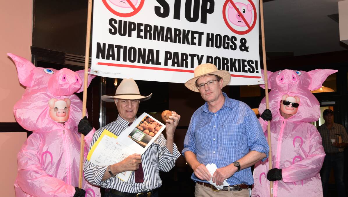 Bob Katter and Andrew Gee staged a press conference during the Senate Select inquiry into supermarket practices. Picture by Carla Freedman.