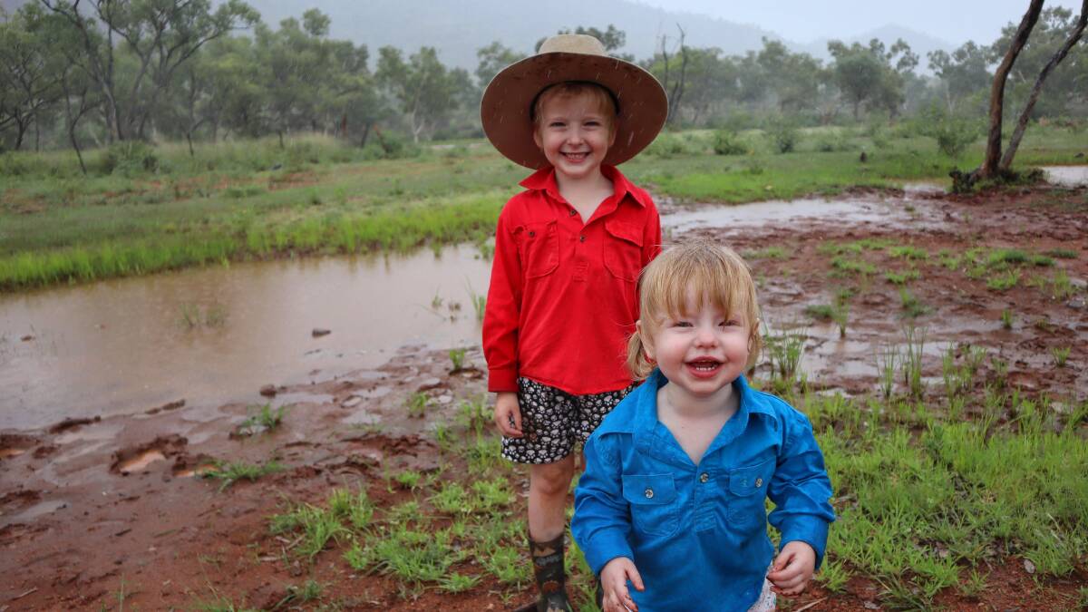 Happy to see some rain Toby and Lucy Campbell have had 805mm of rainfall at Rosebud Station, Cloncurry in 2022. Picture: Samantha Campbell