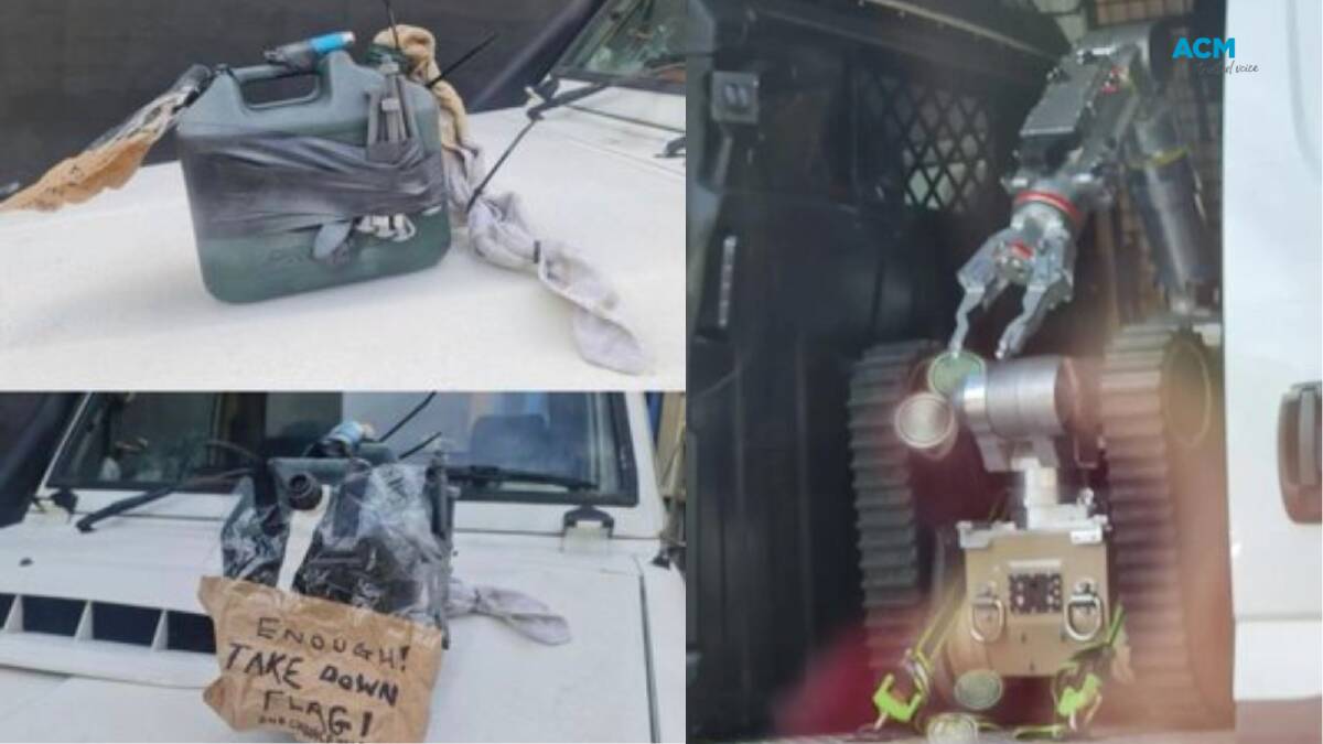 Pictures posted to X of the alleged bomb and police disposal robot. Pictures via X
