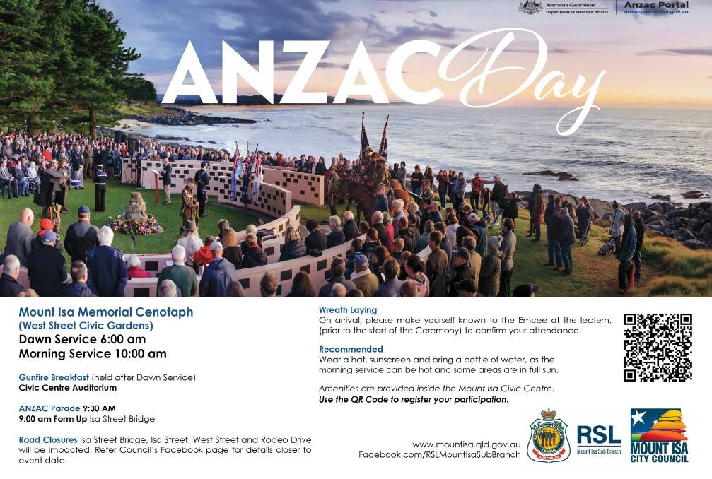 Program of events for ANZAC day 2024. Picture Mount Isa City Council