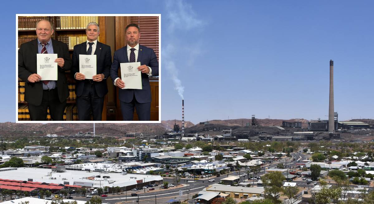 Traeger MP Robbie Katter wants a change to the Mount Isa Mines Act. INSET:Katter's Australia Party MPs Shane Knuth, Robbie Katter, Nick Dametto