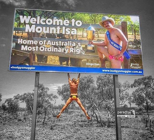 FLAG OUT WEST: A spectacular photo of Instagram user @jank_. It prompts brand Budgy Smuggler to warn competitors not to climb on the billboard. 