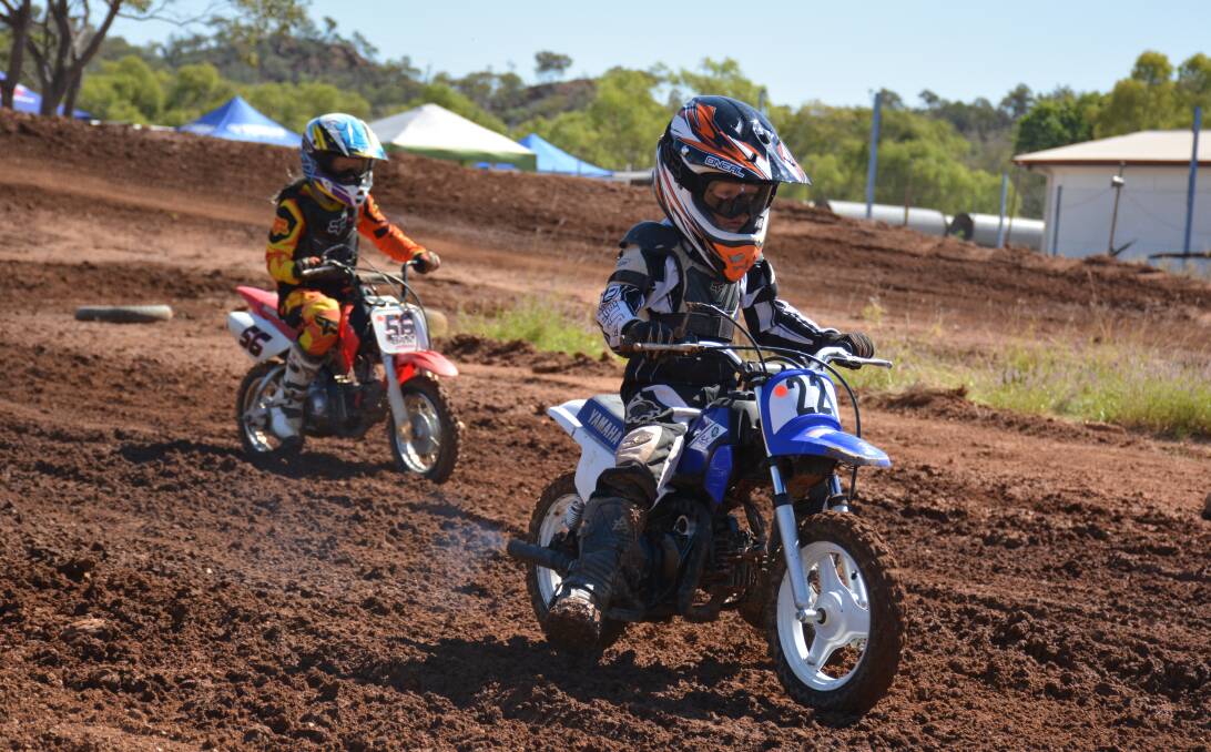 BRAVING THE DUST: Riders in one of the younger divisions race in the third round of the Mount Isa Dirt Bike Club Championship at Jubilee Park. Photo: Chris Burns. 