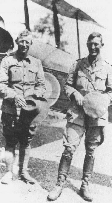 RECORD FLIGHT: Sgt Arthur Murphy and Captain Henry Wrigley on their transcontinental flight, a first for Australia.