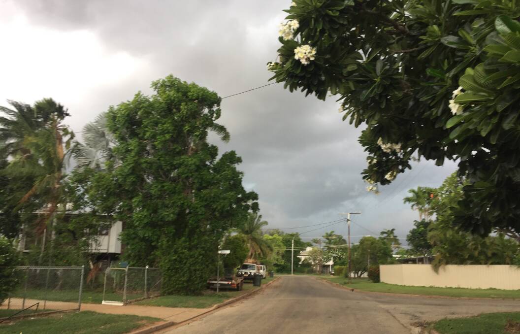 A line of storms has just (4.30pm) arrived in Katherine, which has recorded almost 80mm over the past three days. Picture: Roxanne Fitzgerald.
