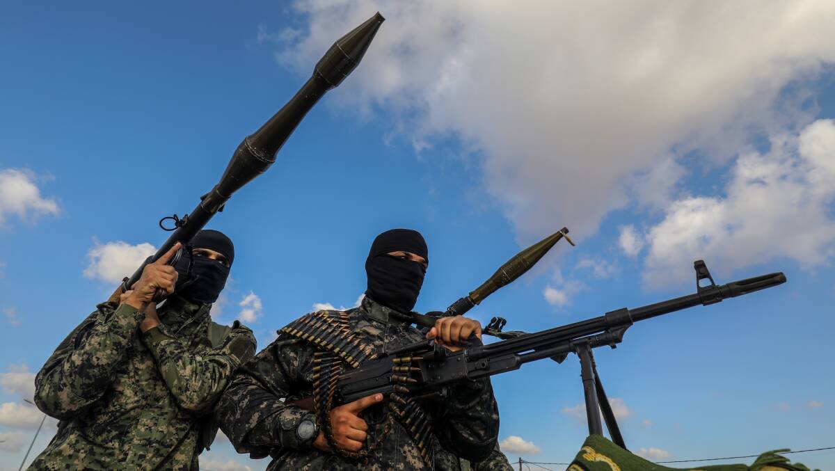 Fighters from the Joint Operations Room of Gaza-based armed Palestinian factions, near Rafah. Picture Shutterstock