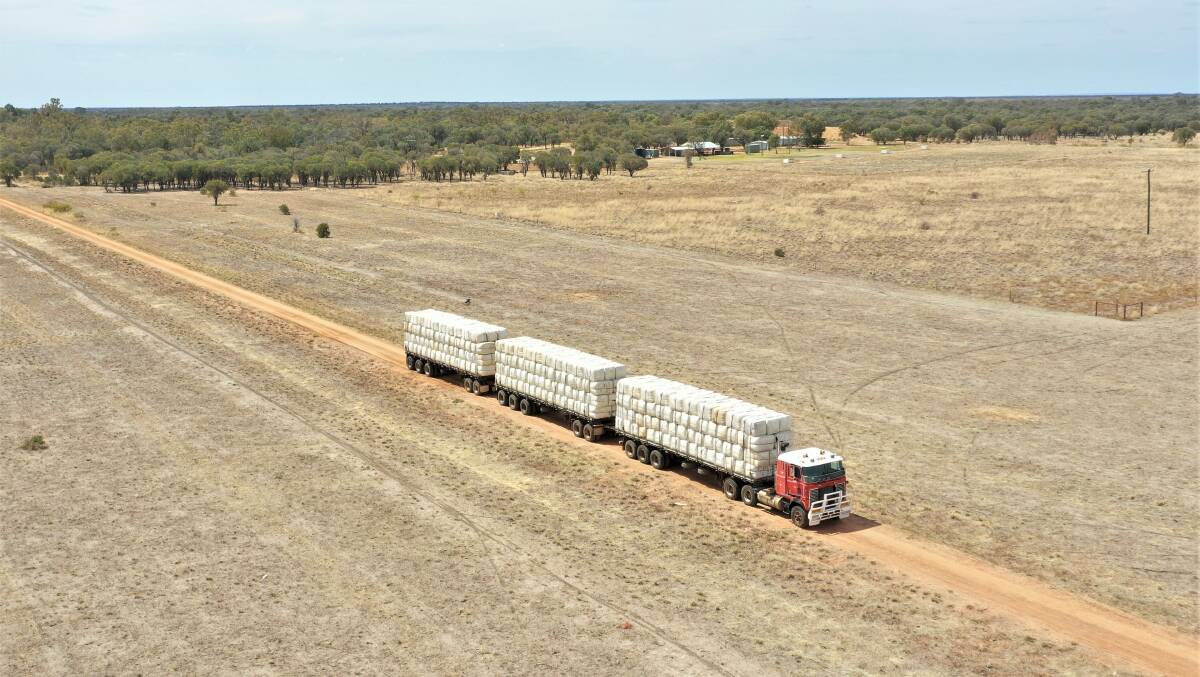 Nev hooked up three trailers to collect wool from various properties, where there were people on hand to facilitate loading, but he only takes two trailers at a time south to Brisbane.