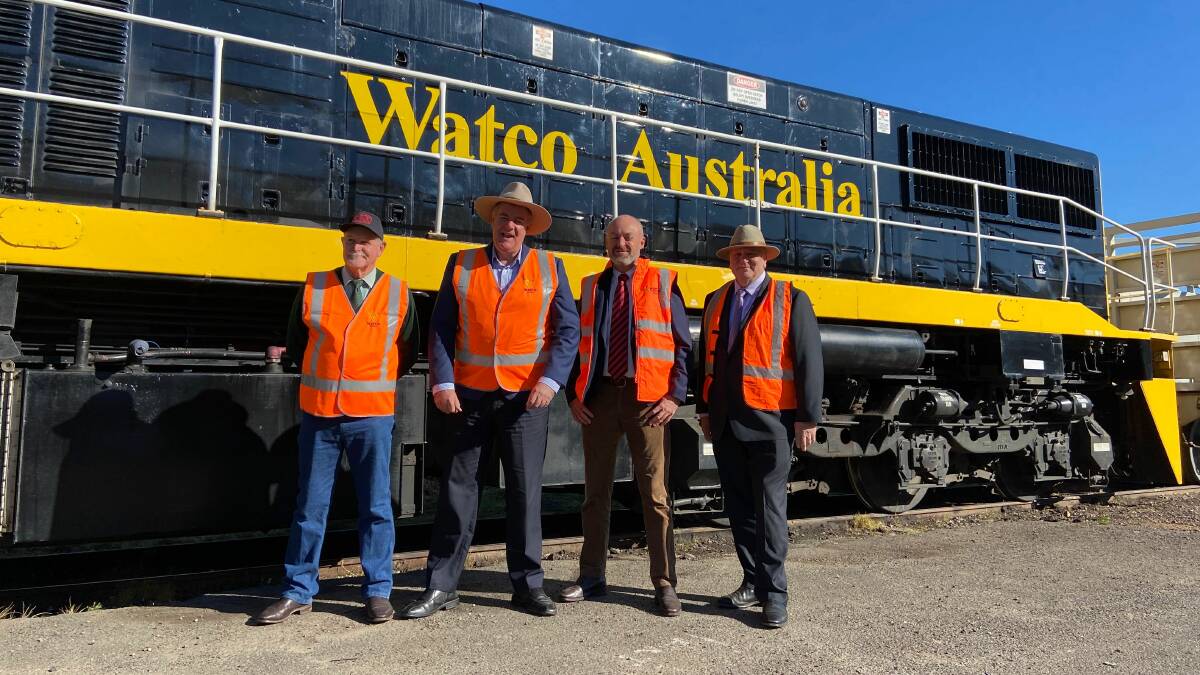 Southern Downs deputy mayor Ross Bartley, Agriculture Minister Mark Furner, Watco East West director Chris Hood and Southern Downs mayor Vic Pennisi.