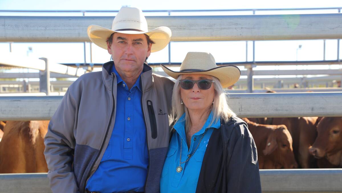 Vendors Peter and Anne Woollett were on hand to see their cattle sold. Selling agent Bill Seeney, Ray White Longreach and Barcaldine said there had been very active competition with three or four bidders on each lot. Pictures supplied.