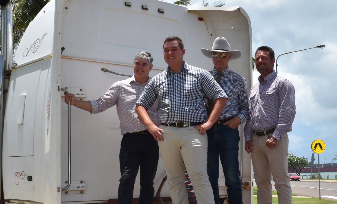 Clynton Hawks' Herbert candidacy was announced on the back of a truck in Townsville, surrounded by state Traeger MP Robbie Katter, federal Kennedy MP Bob Katter, and state Hinchinbrook MP Nick Dametto. Photo supplied.