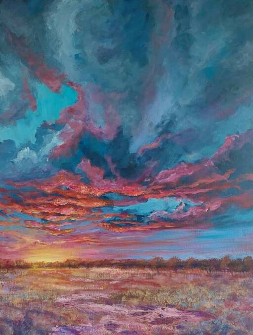Sunset Hoping for a Storm, Barcaldine is the title of this work by Kathy Hartland.