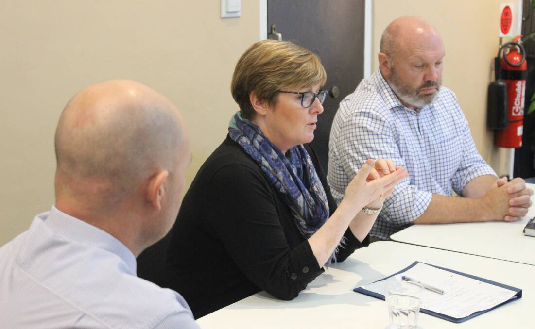 Federal Emergency Management Minister Linda Reynolds and Rob Cameron, Director-General of Emergency Management Australia, with Cloncurry mayor Greg Campbell, left, in Cloncurry last week. Photo supplied.