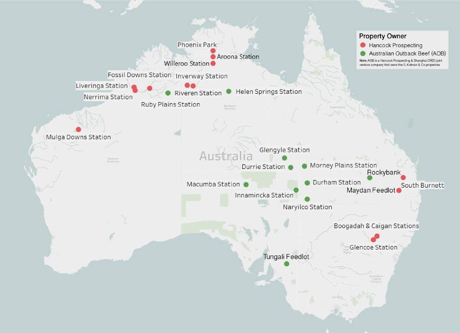 Gina Rinehart's pastoral empire in northern Australia is being consolidated. Graphic: Hancock Prospecting.