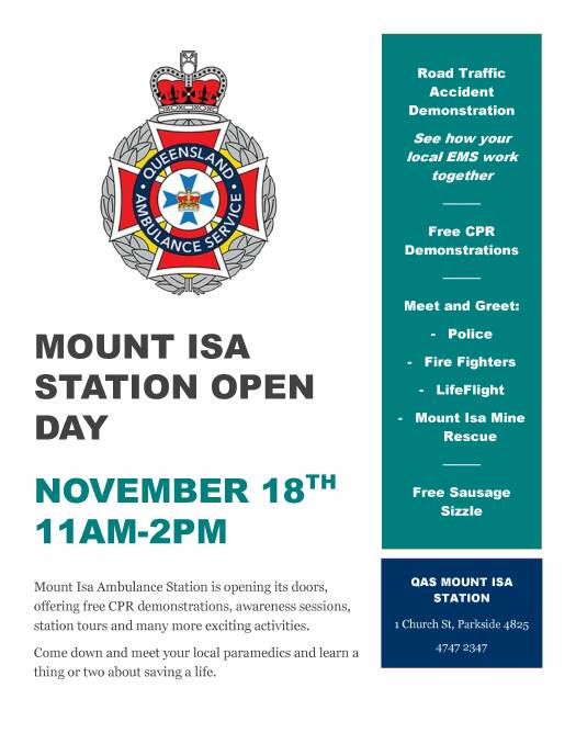  Flyer for Mount Isa QAS open day.