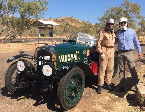 Driver Andrew Cannon and co-pilot Mark Johnson stop for a rest and photo. Photo: supplied