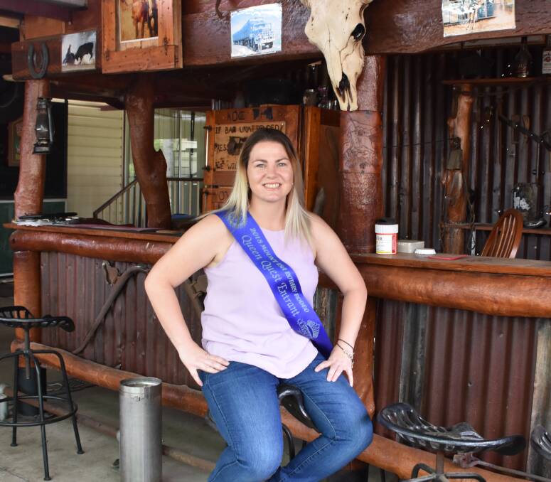 FUNDS FOR KIDS: Isa girl Tegan Ferris, at home at her beloved dad's rodeo themed outdoor bar. Tegan joins Mount Isa Rotary Rodeo Queen Quest to raise money for Young People Ahead. Photo: Esther MacIntyre.