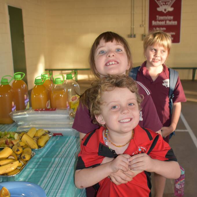 CHAPPY WEEK: Dominic Dwyer, Mikaela Green-Adamson and Emily-Rose Dwyer enjoyed a breakfast of fruit and juice. Photo: Melissa North