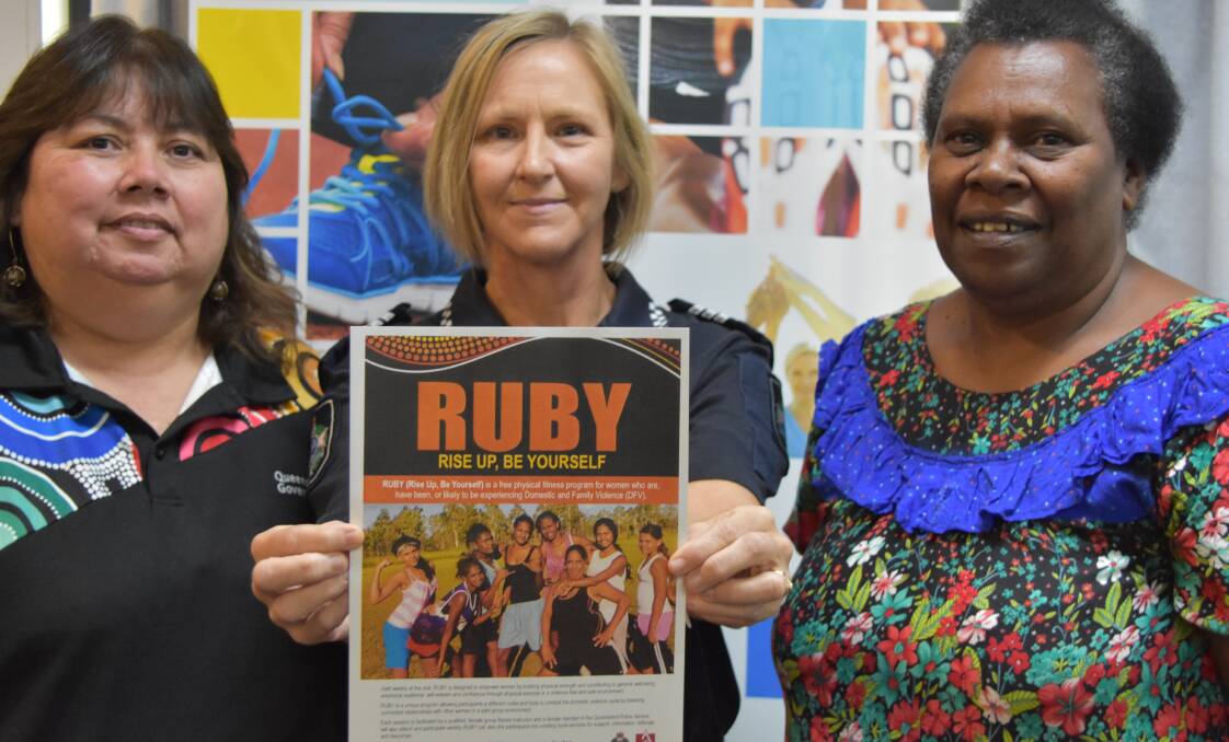 RUBY AT PCYC: Desley Ah Wing, PCYC Branch Manager Bernadette Strow and Aunty Dolly at the launch of RUBY. Photo: Melissa North