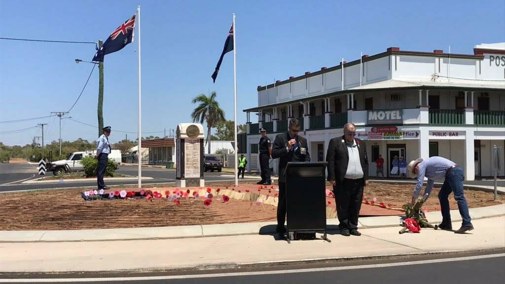 ARMISTICE DAY: The Mayor of Cloncurry, Greg Campbell, placed flowers at the Cenotaph on Sunday. Photo: Supplied