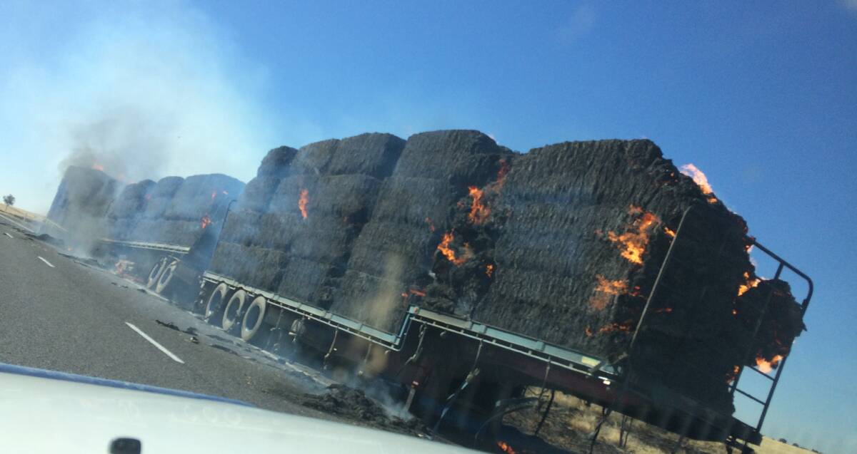 HAY BALES: The three trailers of hay were destroyed en route to their destination. Photos: Supplied
