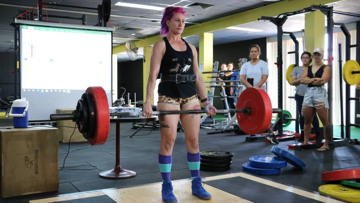 LAST YEAR: Susan Sparkles competes in the dead lift women's division in Push/Pull powerlifting contest at Stack City Fitness.