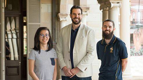 MOUNT ISA: QUT mechatronics engineering student Amelia Luu, QUT's Dr Aurelien Forget and Spinifex State College teacher Nathan O'Donnell.